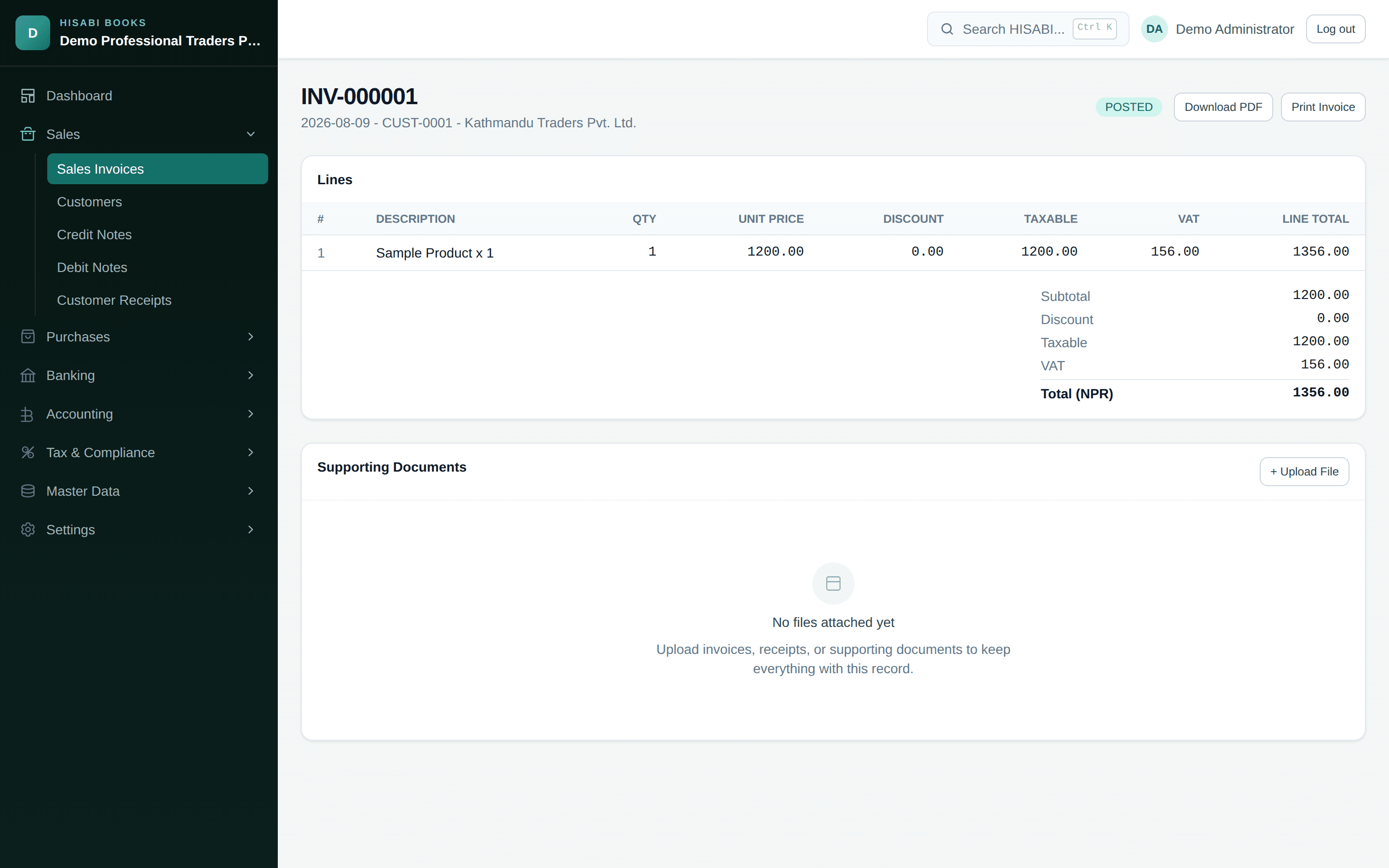 A posted sales invoice with totals